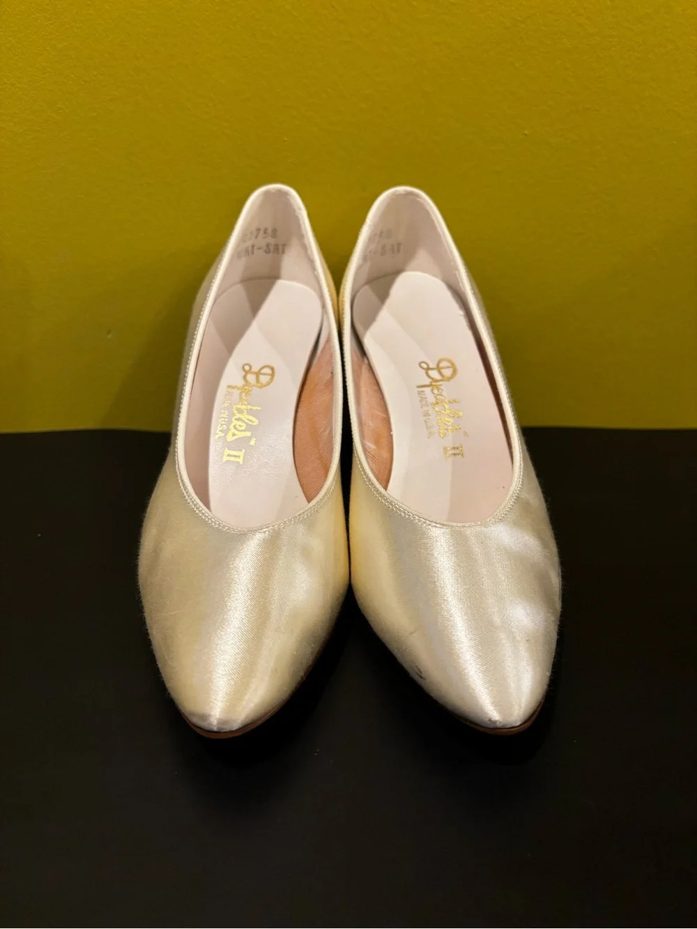 Cream satin Metallic Champagne Mid Heel Pumps